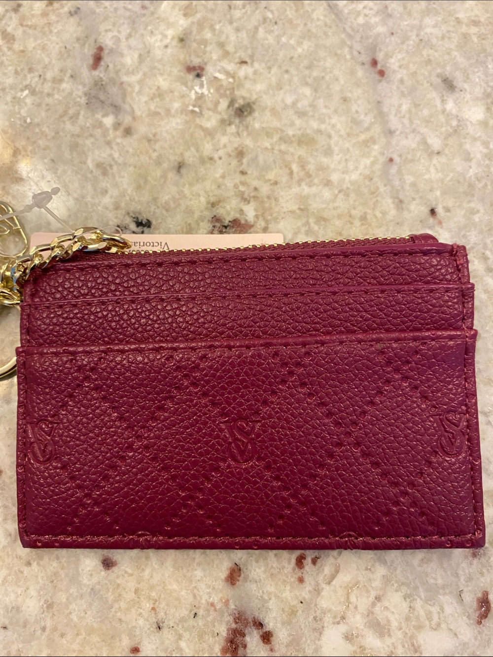 Victoria's Secret Burgundy zippered Card Holder Keychain bagcharm NWT - Picture 2 of 8